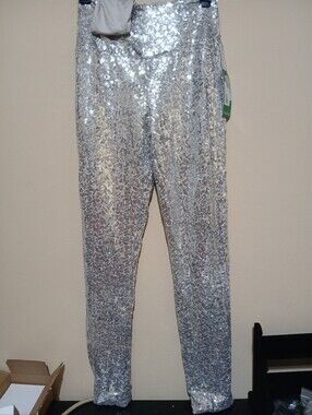 Ladies Silver Sequin Leggings - Sparkle Style